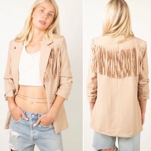 Animari Chloe Fringe Boyfriend Blazer in Irish Cream